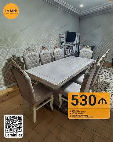Qonaq otağı üçün, Dördbucaq masa, 6 stul