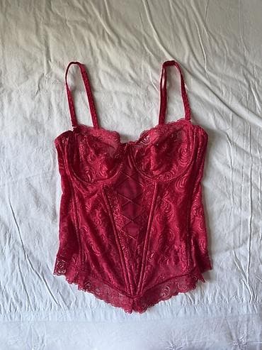 push up helanke: Qırmızı krujeva korset top - Rəng: dərin qırmızı/bordo - Material — 1