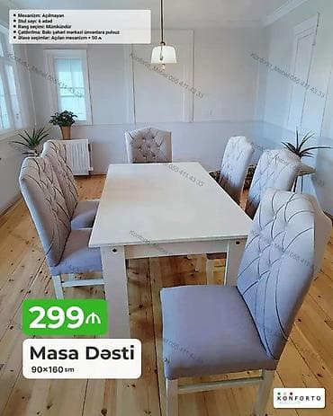 kohnə stul: Məhsul: Masa dəsti Ölçü: 90×160 sm Stul sayı: 6 ədəd Mekanizm — 1