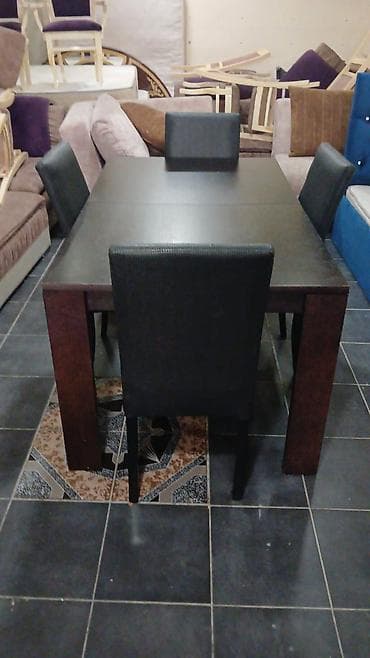 madeyra masa: Qonaq otağı üçün, İşlənmiş, Açılan, Dördbucaq masa, 4 stul — 1