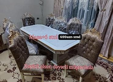 Qonaq otağı üçün, Yeni, Açılmayan, Dördbucaq masa, 6 stul