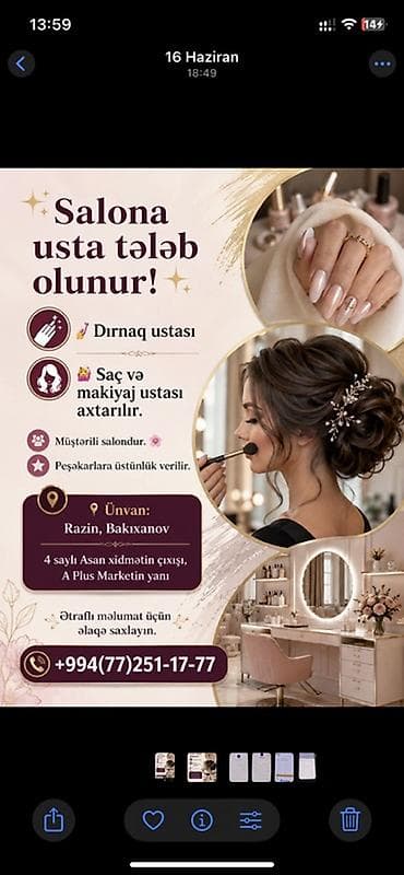pileken ustasi: Gözəllik salonuna usta axtarılır. Vakansiyalar: - Dırnaq ustası - Saç — 1