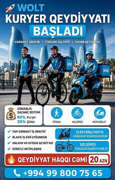 Moto-kuryer tələb olunur, Gündəlik ödəniş, Təcrübəsiz lalafo.az -da Moto-kuryer tələb olunur, Gündəlik ödəniş, Təcrübəsiz