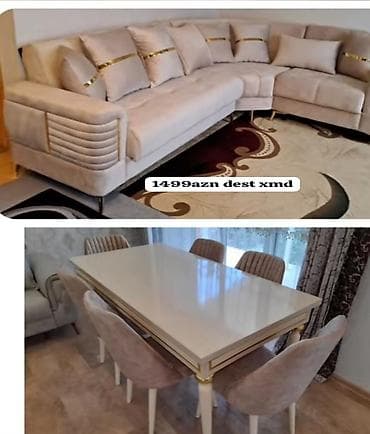 Divan və masa dəstləri: Mebel dəsti – yumşaq künc divan və yemək masası-stul komplekti - Künc — 1
