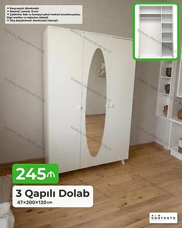 bal: 3 qapılı paltar dolabı – 47×200×120 sm - Material: 18 mm laminat - — 1