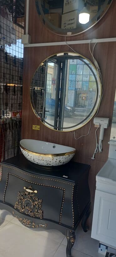 консоль: Klassik üslubda vannaya mebel dəsti - Dairəvi LED işıqlı güzgü — 1