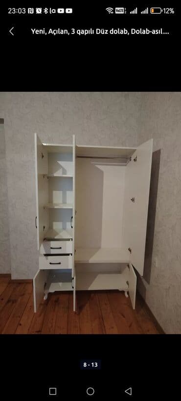 kiçik dolab: Açılan, 3 qapılı Düz dolab, Qarderob, paltar dolabı — 8