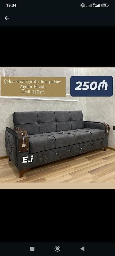 divan kreditle: Açılan bazalı divan – ölçü 210 sm. - Rəng: tünd boz - Mexanizm — 1