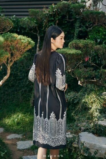 детские платья с длинным рукавом: Повседневное платье, Миди, M — 2