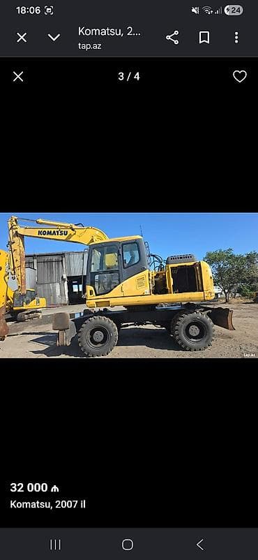 екскаватор: Tecili satılır Komatsu təkərli ekskavator, 2007 il. - Brend/model — 2