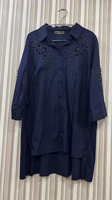 Qadın koftası/tunik - Rəng: tünd göy (navy) - Model: düyməli, şalvar