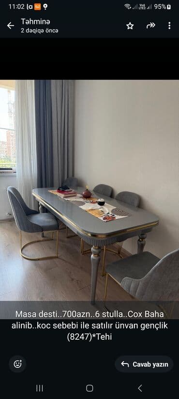 işlənmiş stol stul dəsti sumqayit: Qonaq otağı üçün, Dördbucaq masa, 6 stul — 1