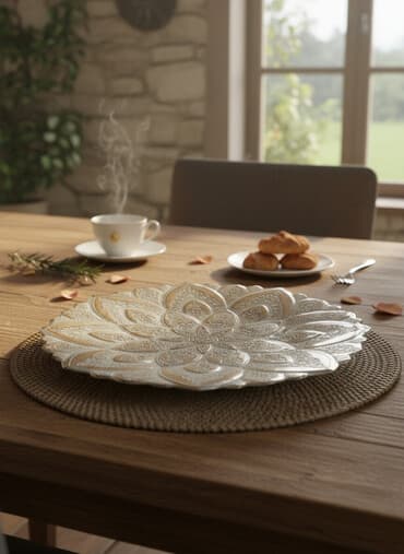 falqa kagizi qiymeti: Mürəkkəb çiçəkli naxışlı, yuvarlaq dekorativ qab. Qızılı və gümüşü — 1