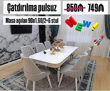 Qonaq otağı üçün, Açılan, Dördbucaq masa, 6 stul