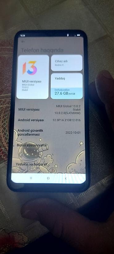 sadə telfon: Redmi 9, 64 GB, rəng - Qara, Barmaq izi — 4