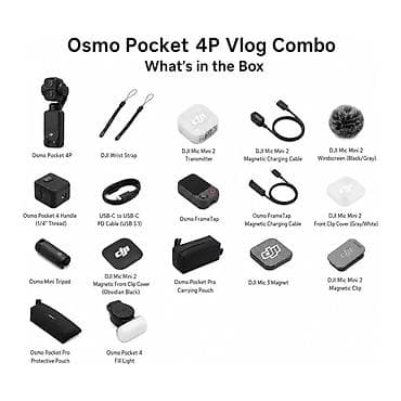 iphone dubay 13: DJI Osmo Pocket 4P – Vlog Combo Kompakt, cib ölçülü 3-oxlu — 2
