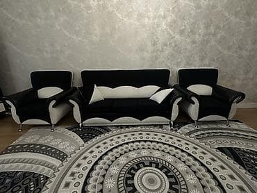 divan desti: İşlənmiş, Di̇van-kravat, 2 kreslo, Pufik, Divan, Bazasız, Açılan — 1