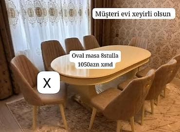 Oval yemək masası dəsti – 8 ədəd stul ilə birlikdə. - Masa forması