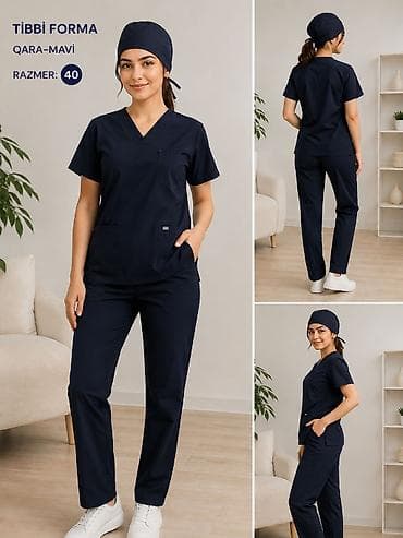 tibb geyim: Tibbi forma dəsti – qara-mavi rəng • Ölçü: 40 • Komplekt: V-yaxa — 1