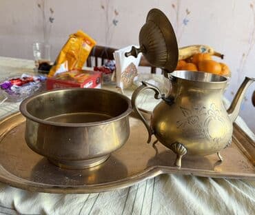 tibet çayı: Çay dəsti, rəng - Qızılı, Metal — 1