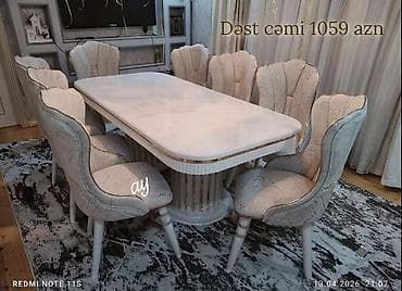 kündür: Yemək otağı mebel dəsti - Komplekt: 1 masa + 8 stul - Üslub — 1