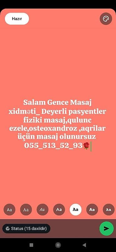 ten effekti qaş: Gəncə Masaj xidməti Təklif olunan xidmətlər: - Fiziki masaj - Qolun — 1