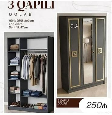 3 qapılı paltar dolabı Ölçülər: - Hündürlük: 200 sm - En: 120 sm -