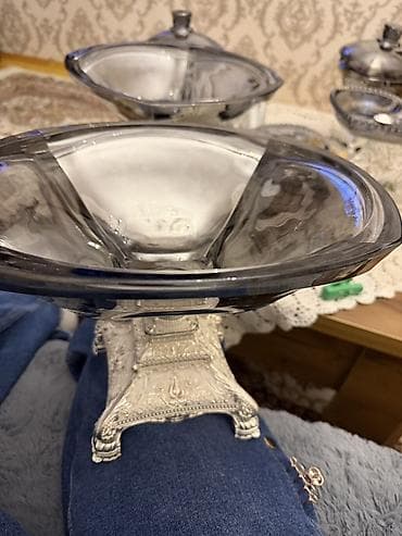 miska sekilleri: Gümüşü tonlarda şüşə qab dəsti - Zərif naxışlı metal (gümüşü rəng) — 2