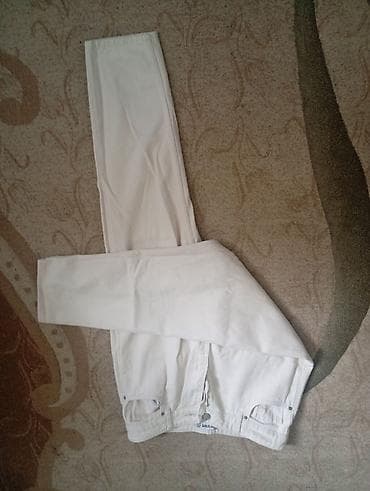 şalvar cins: Ağ rəngli klassik cins şalvar - Rəng: təmiz ağ - Material: denim — 2