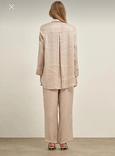 dest geyim: Qadınlar üçün iki hissəli dəst – parıltılı bej rəng - — 4