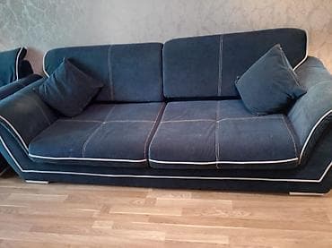 divan dəst: Mebel dəsti – divan və 2 ədəd kreslo - Rəng: tünd göy (kontrast ağ — 1