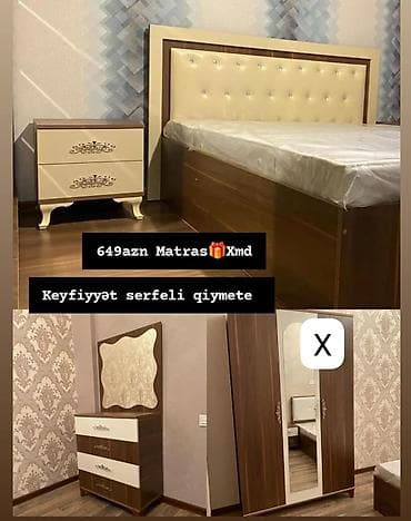 Yataq otağı mebel dəsti Tərkibi: - Yumşaq, düyməli başlıqlı iki