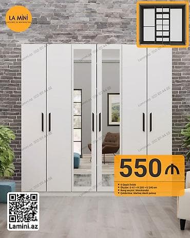 6 qapı, Güzgülü, Digər rəng, Açılan, Düz dolab — 1