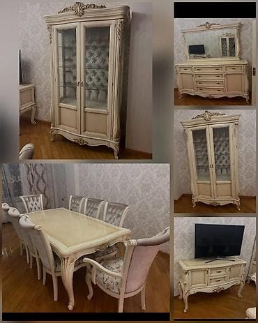 Mebel: Qonaq otağı üçün, İşlənmiş, Açılmayan, Dördbucaq masa, 8 stul — 1