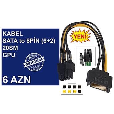 Masaüstü kompüterlər və komponentlər: Kabellər "MOLEX/SATA to 4PİN/6PİN/8PİN Original" MƏHSULLAR TAM — 9