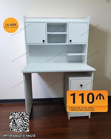 tekerden masa: Ağ rəngli funksional yazı/stolüstü iş masası - Üst hissədə 2 qapalı — 1