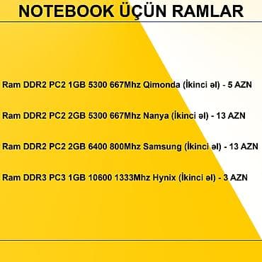 komputer plata: Notebook üçün Ramlar ⭐Ram DDR2 PC2 1GB 5300 667Mhz Qimonda (İkinci əl) — 2
