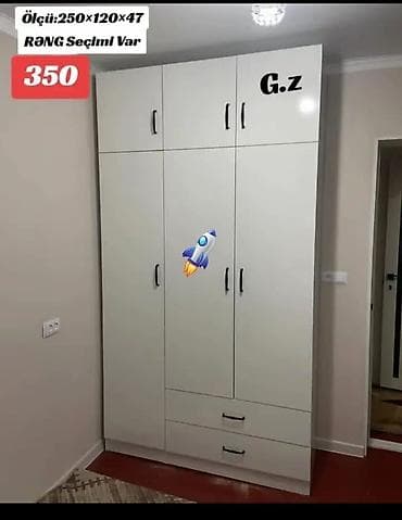 hamam kabin: Ağ rəngli çoxfunksiyalı paltar şkafı - Ölçü: 250×120×47 sm (şəkildə — 1