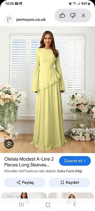 şifon parça: Məhsul: Uzun, A-kəsimli, zərif şifon don - Rəng: Açıq limon-sarı — 1