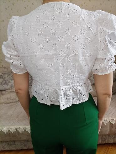 tek qas uzukler: Ağ, qısa kəsimli pambıq bluz - Parça: nəfəs alan brodeli pambıq, incə — 3