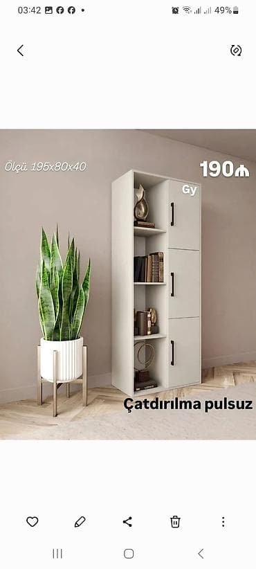 dolab: Ağ rəngdə çoxfunksiyalı kitab/şkaf modeli - Ölçü: 195×80×40 sm — 1