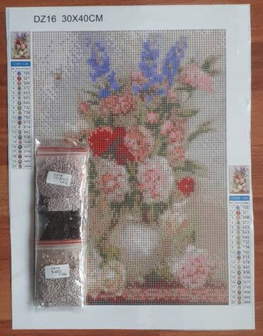 гобеленовые картины: Розы и пионы. Картина для выкладки круглыми стразами. Размер холста 30 — 6