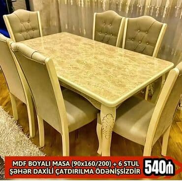 oturacağı: Qonaq otağı üçün, Yeni, Açılmayan, Dördbucaq masa, 6 stul — 5