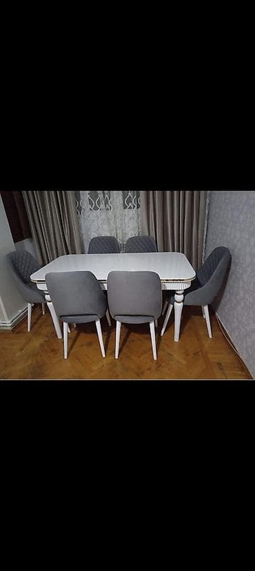 makyaj ucun masa: Qonaq otağı üçün, Yeni, Açılan, Dördbucaq masa, 6 stul — 8