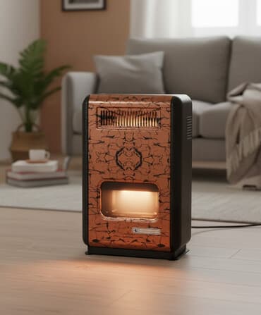 qızdırıcı konvektor: Qəhvəyi və qara rənglərdə dizayn edilmiş portativ qaz sobası. Kompakt — 1