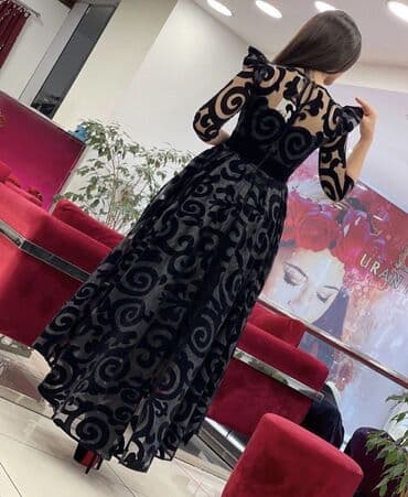 gecə alt geyimləri: Şıq ziyafət geyimi – qara məxməri naxışlı - Rəng: qara (şəffaf tül — 2