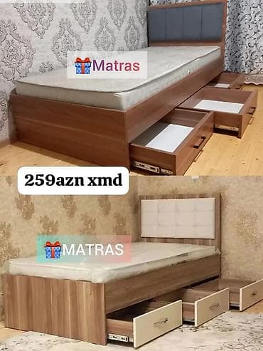 usag maneji: Tək nəfərlik taxta çarpayı – alt hissədə çekmecəli model - Material — 1