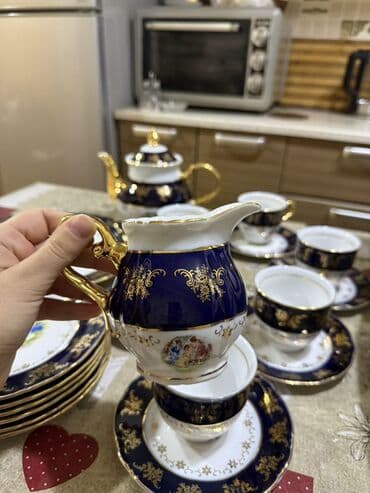 fincanlar: Çay dəsti, rəng - Göy, Farfor, 6 nəfərlik — 3