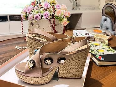 босоножки на платформе новые: Bej rəngli platforma sandal - Model: Qalın hündur platformalı — 1