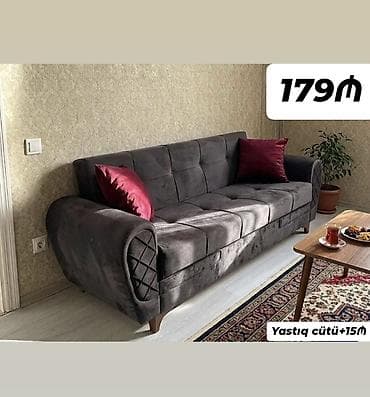 divan sultan: Qara-boz məxməri parça ilə örtülmüş, modern dizaynlı 3 nəfərlik divan — 1